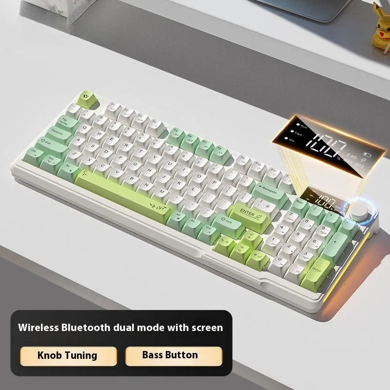 Wireless Bluetooth keyboard and mouse combo with mechanical-style keys in blue and white colour scheme