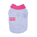 Blue and purple polyester dog vest with chest traction ring for small dogs