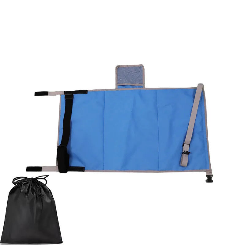 Portable children's aircraft pedal seat extender with optional drawstring pocket in nylon fabric