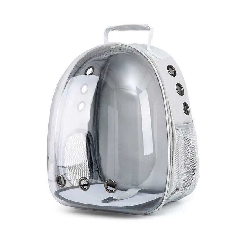 Grey PC hard-sided pet carrier bag with side-opening door, medium size for cats.