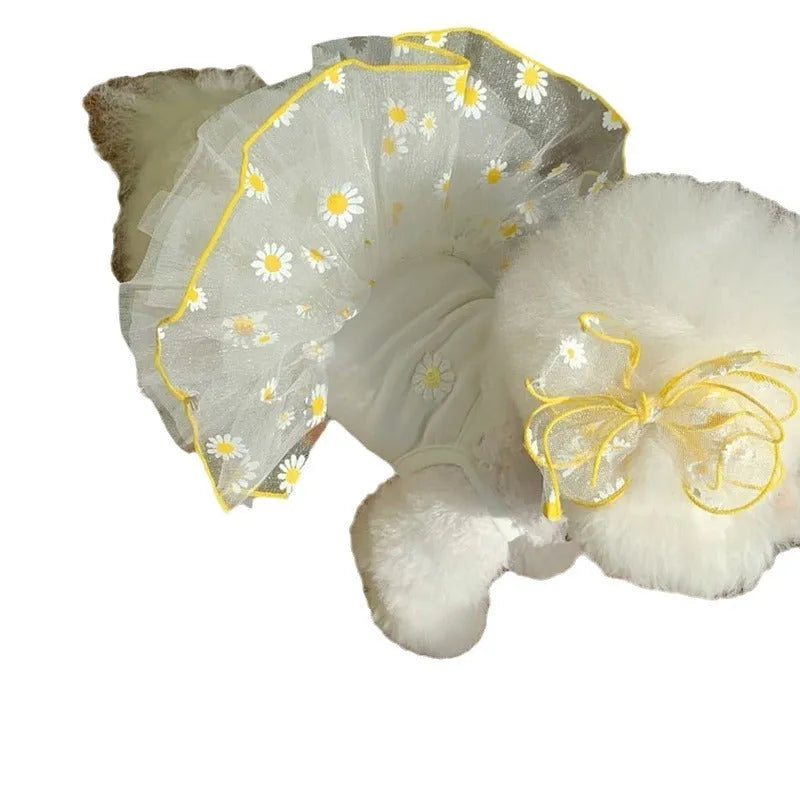 Yellow daisy floral print dog clothes in lightweight polyester fabric for summer wear