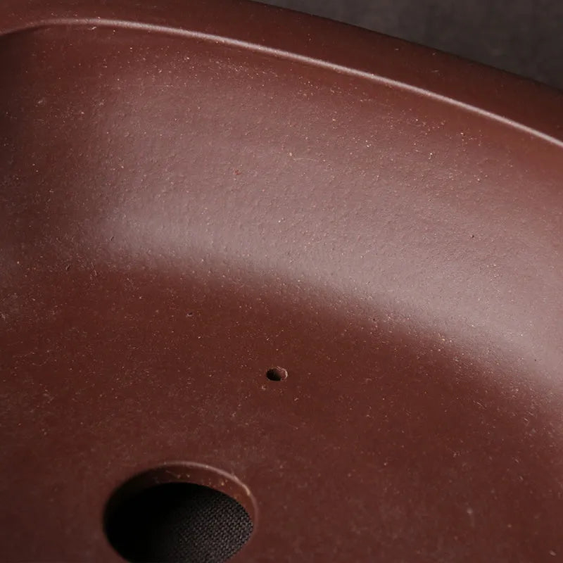 Handmade purple clay bonsai basin with Chinese classical design measuring 25x20cm
