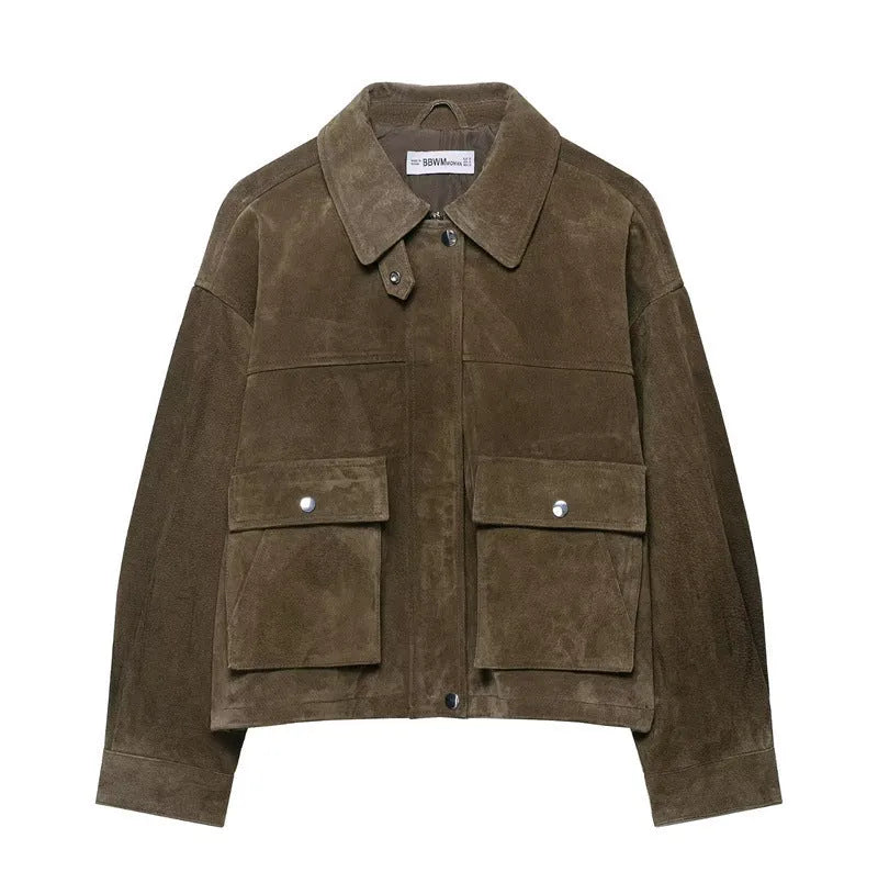 Women's PU leather jacket with regular fit and Asian sizing options in Japanese Korean casual style
