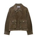 Women's PU leather jacket with regular fit and Asian sizing options in Japanese Korean casual style