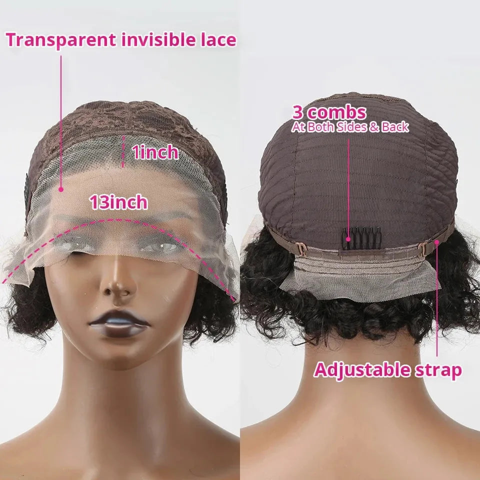 Black human hair lace front wig in pixie style for daily wear