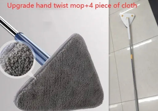 Extendable triangle cleaning mop with rotating head and stainless steel pole in blue colour