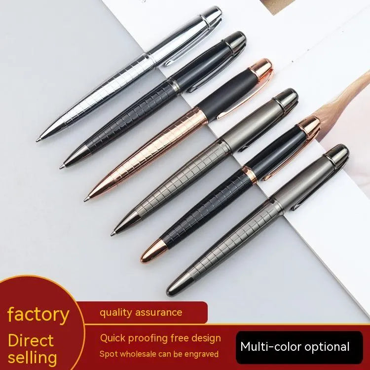Gun grey metal rollerball pen for business use with black and blue refill options