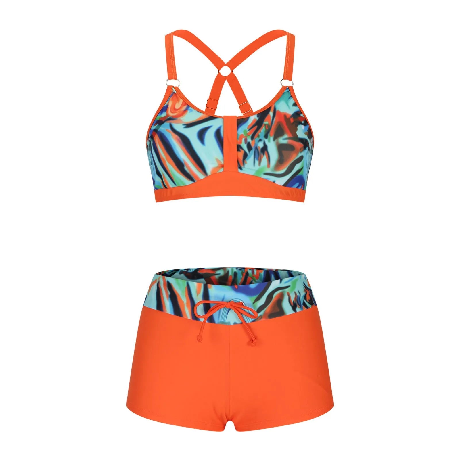 Women's floral print polyester bikini swimsuit in various colours with bra and briefs