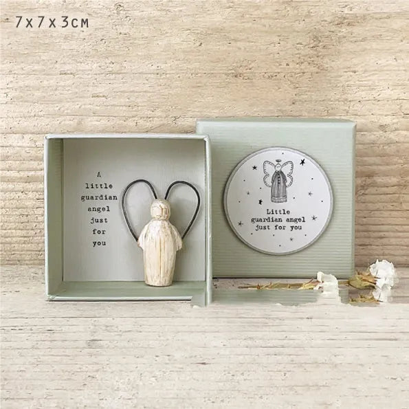 Boxed guardian angel resin ornament in modern cartoon style for friends and children