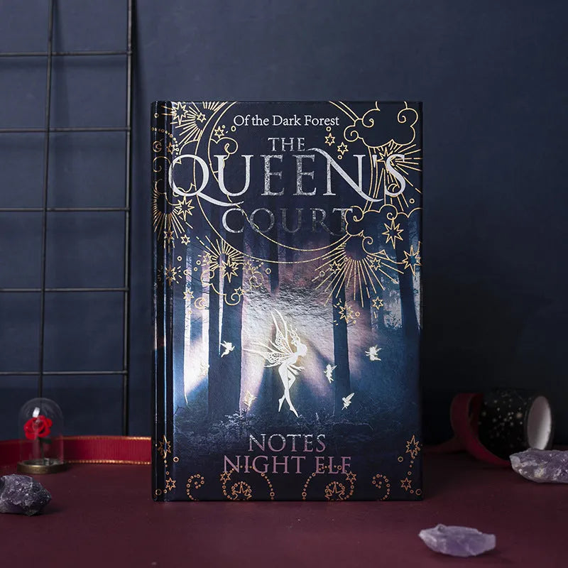 A5 luminous hardcover notebook with full-colour illustrated pages in blue or purple