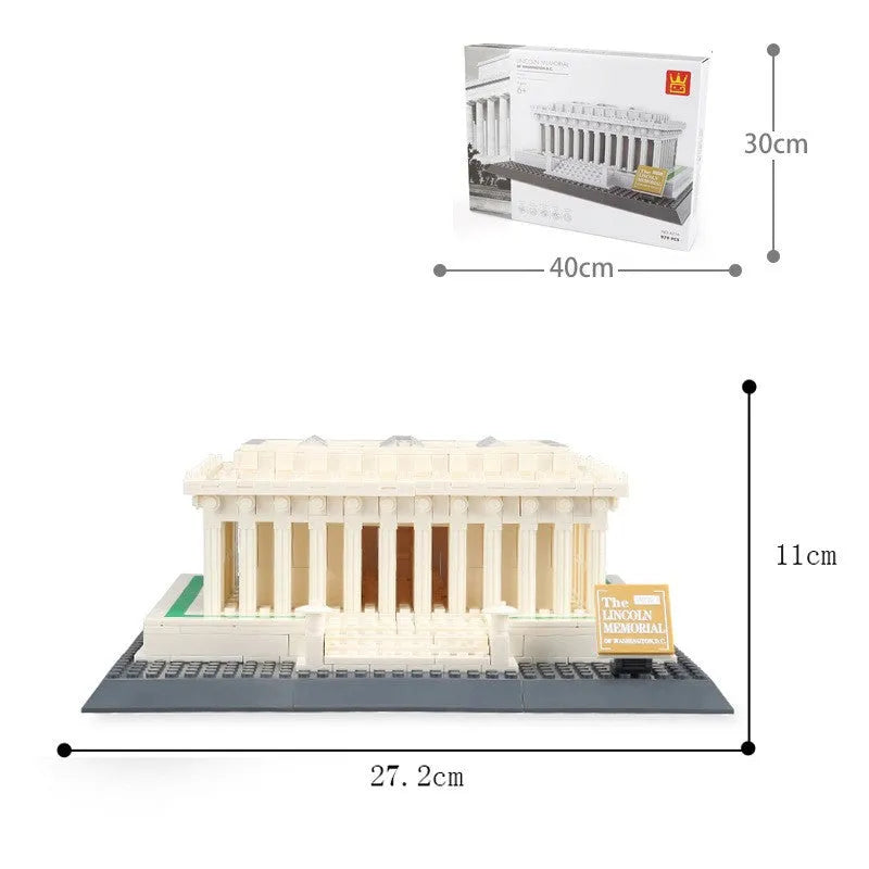 World famous architecture street view small particle plastic building blocks set in colour box showing assembled Burj Khalifa model
