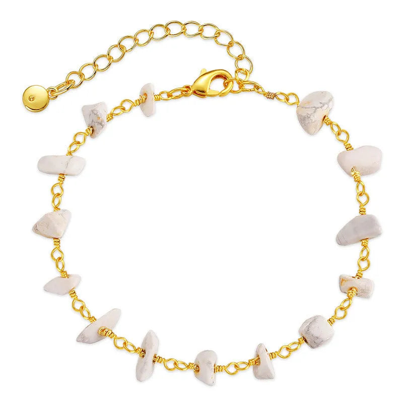 Women's irregular natural gravel turquoise bracelet with geometric shape and crystal elements in 18K copper