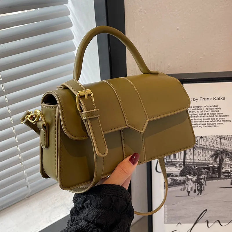 Women's PU leather messenger bag in horizontal square shape with file organisation and sandwich pocket