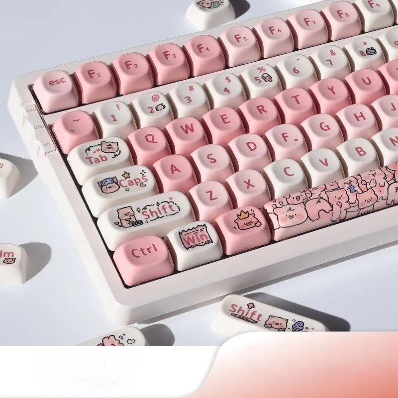 Pink PBT keycap with cute pig design on top and sides, for mechanical keyboards.