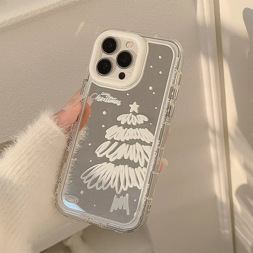 Mirror white Christmas tree painted phone case for Apple iPhone with anti-fall TPU material and hard case construction