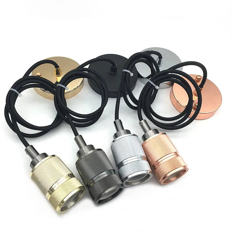 Retro DIY chandelier assembly kit in chrome, gold, rose gold, or shiny black finish, showing components.