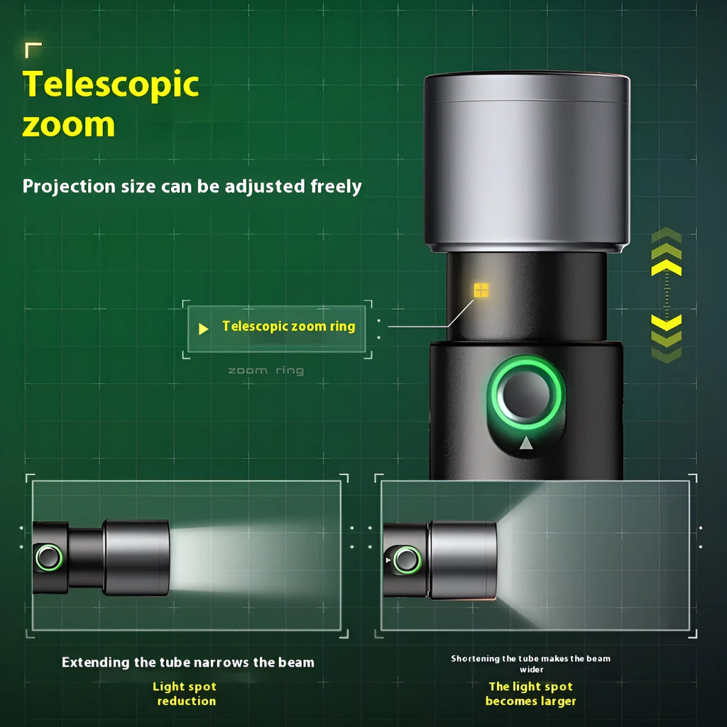 10W handheld LED photography fill light with built-in battery, folding projection cover, and 20 design pieces on a table