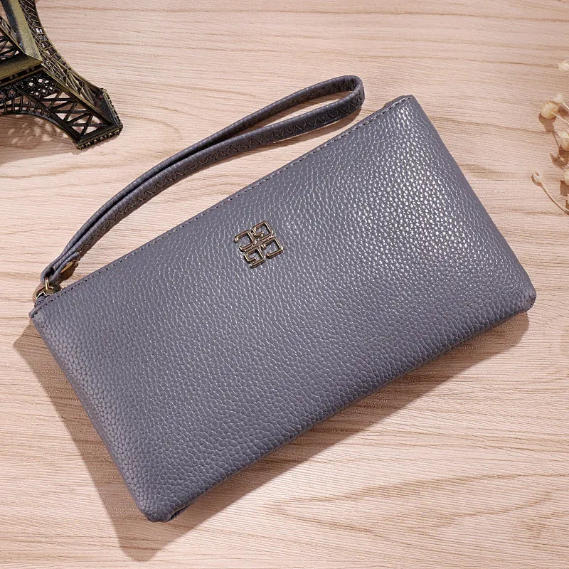 Long 55-inch PU leather phone wallet handbag with zipper closure in multiple colour options