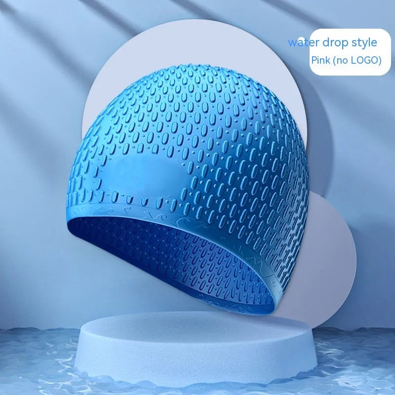 Fashion silicone water drop swimming cap for adults in multiple colour options including Tiffany Blue and Matcha Green