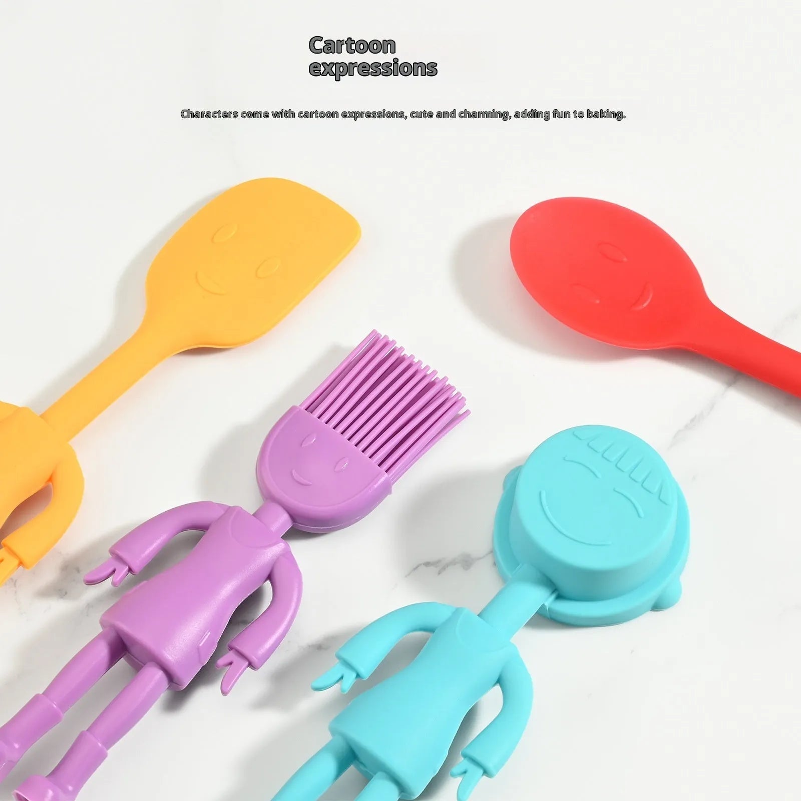 Children's baking silicone tools five-piece set with rolling pin, cutters and spatula in random colour box packaging