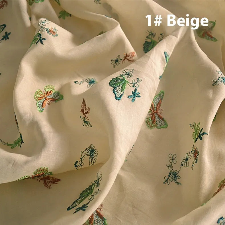 Pure ramie embroidery cloth fabric for Hanfu in beige, green and dark green colours