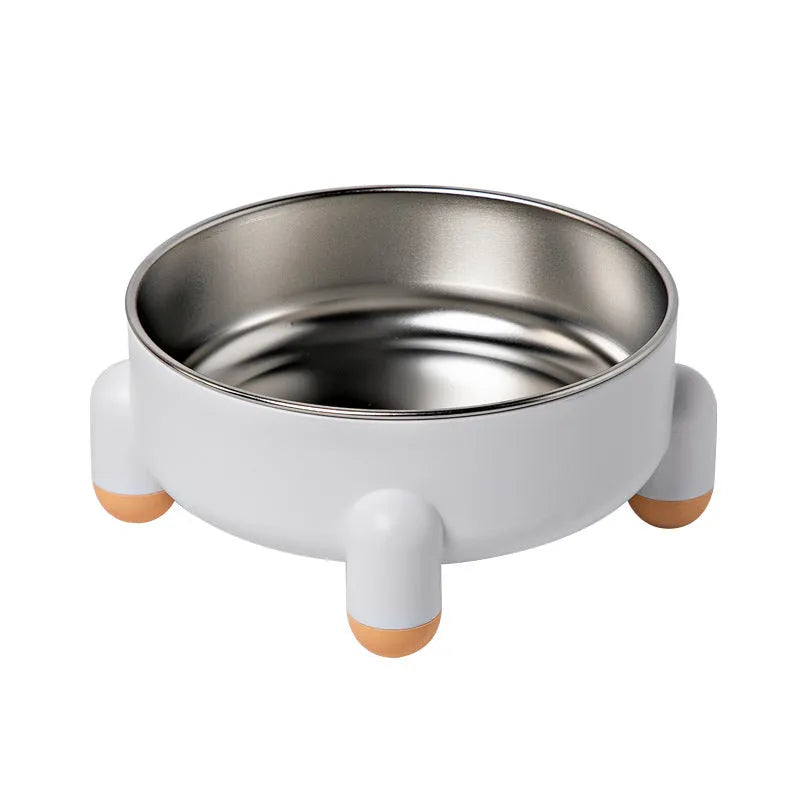 Stainless steel raised pet bowl with non-slip base in green, pink and white colour options