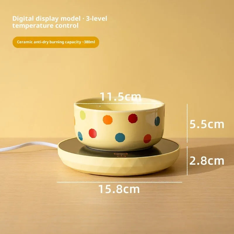 Ceramic cat water bowl with USB constant temperature heating mat in Leo Black colour