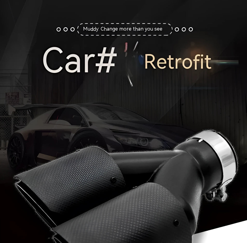 Black carbon fibre car exhaust pipe with double outlet silencer tail nozzle, 250mm size
