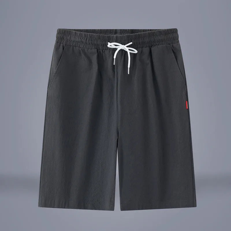 Chinese-style solid colour cropped trousers in cotton linen fabric with drawstring mid-waist
