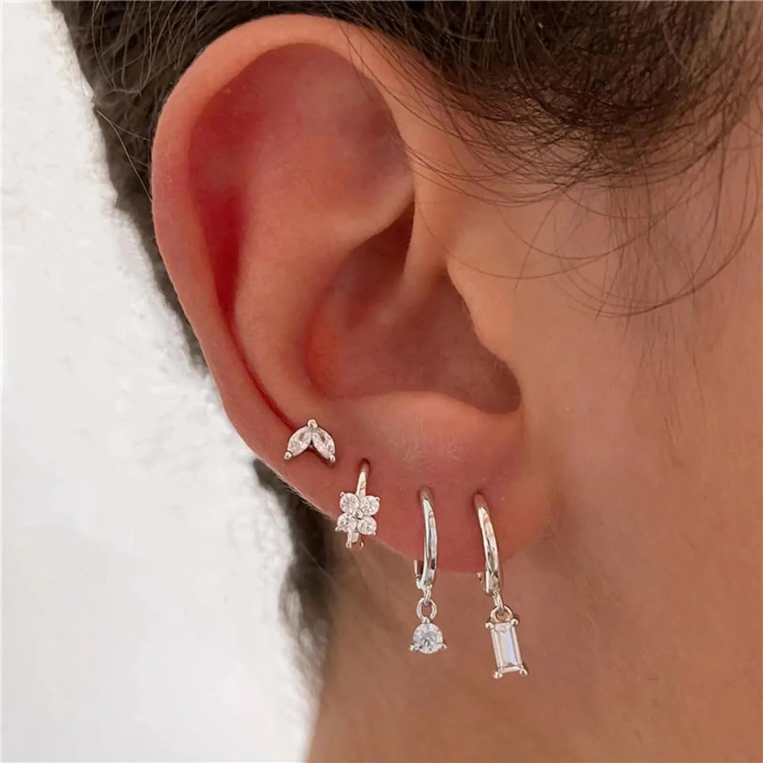 Set of four geometric copper earrings with gold or silver electroplating