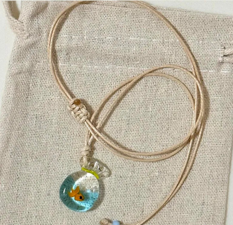 Women's skirt joker design pendant necklace with coloured glaze pendant on cotton-linen clavicle chain