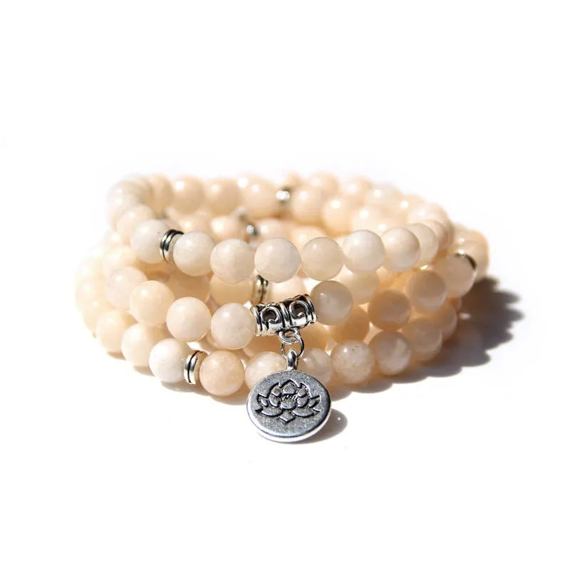 Vintage women's natural stone bracelet with geometric lotus pendant charm.