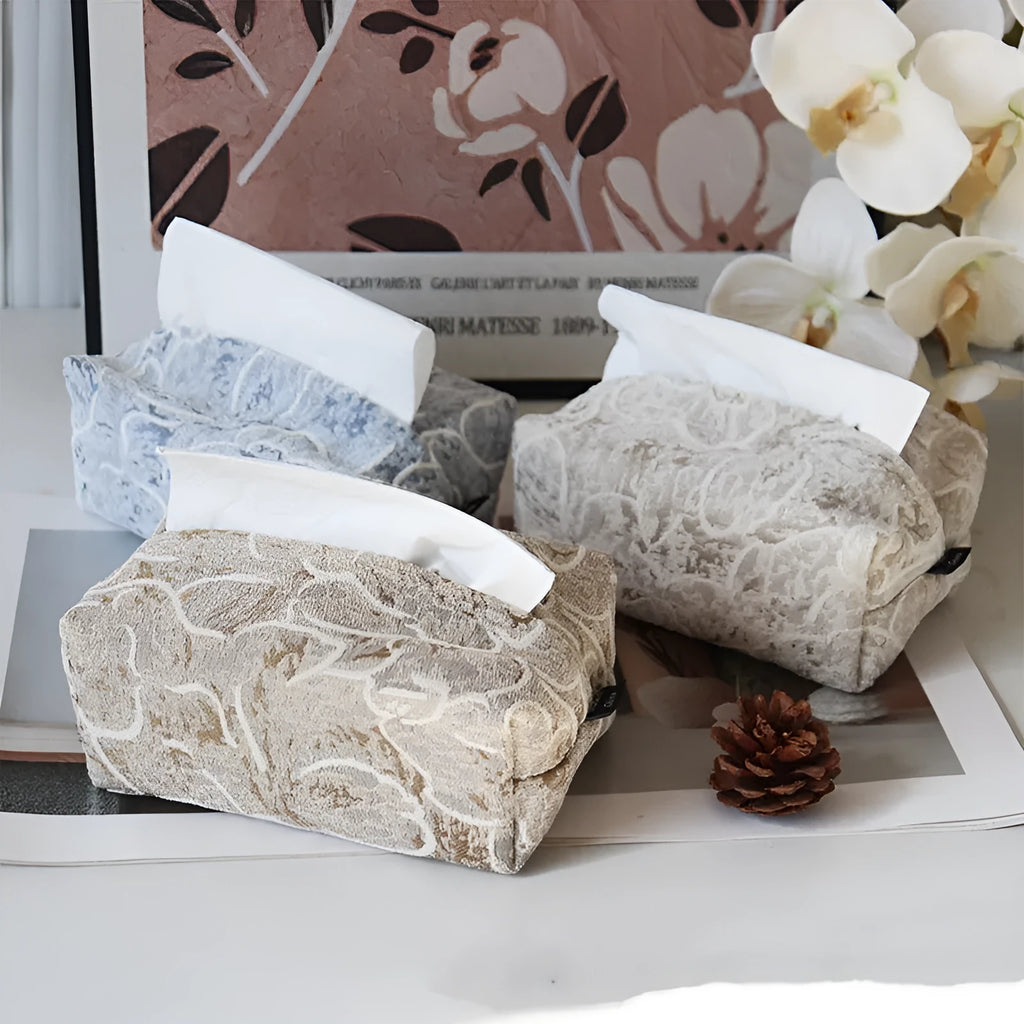Chinese pastoral style cotton fabric tissue box in rose design colours