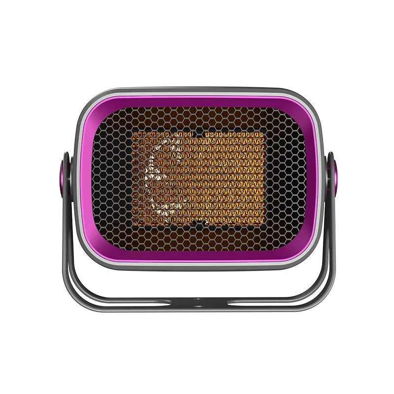 Grey PTC ceramic desktop heater with oscillation feature on wooden desk