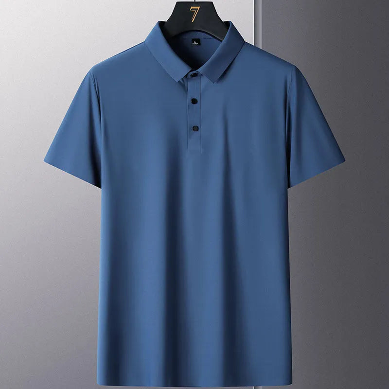 Men's non-ironing short sleeve business casual shirt in solid colour on hanger