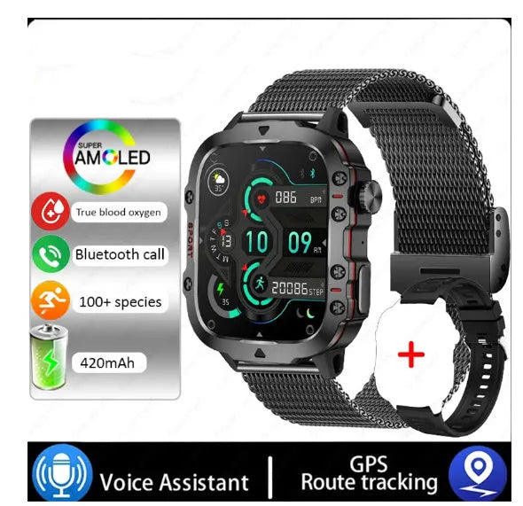 QX11 Smart Bluetooth Watch in black with heart rate monitoring on TFT screen and interchangeable straps