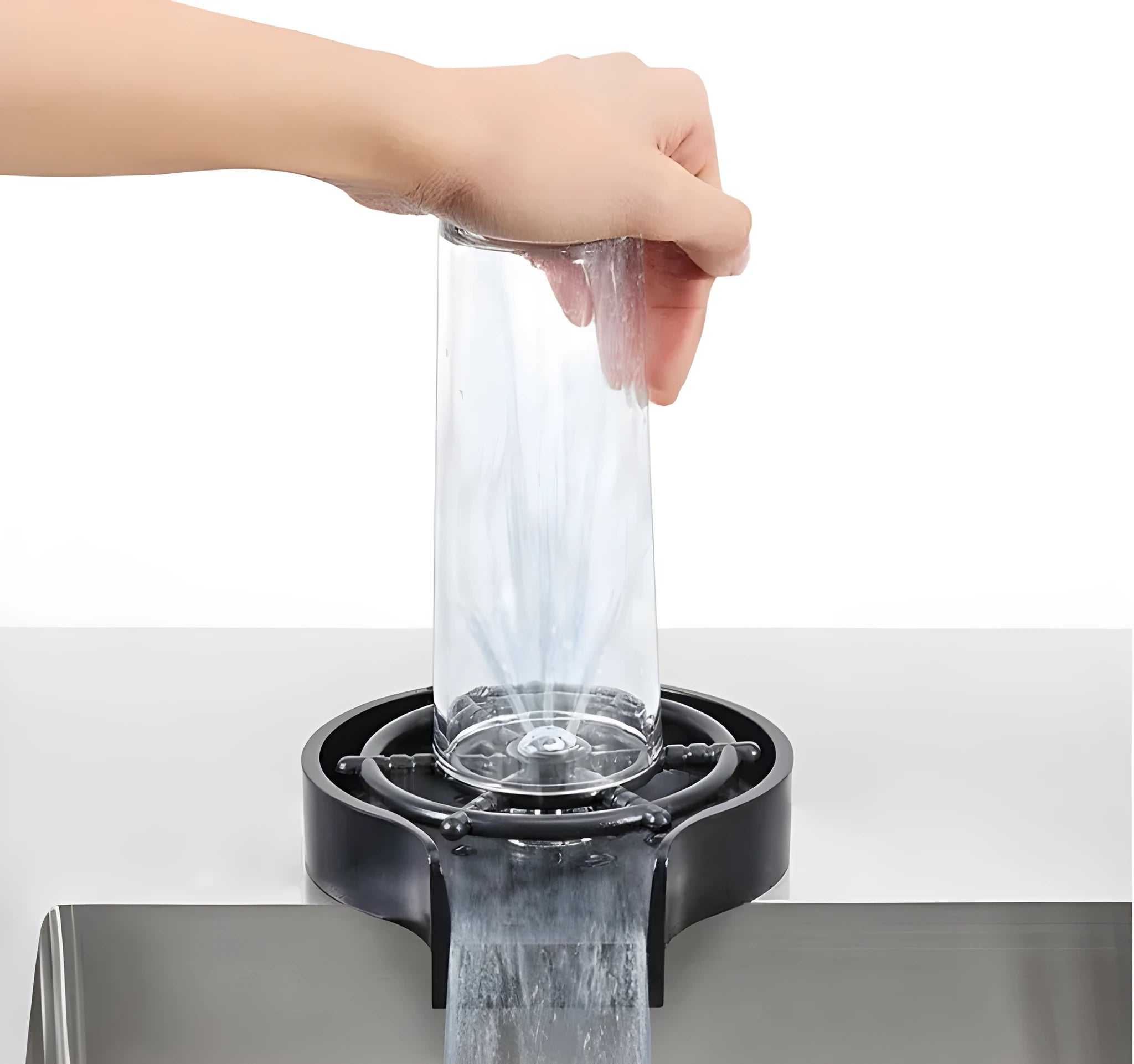 Black stainless steel automatic glass washer with copper hose and ABS plastic base