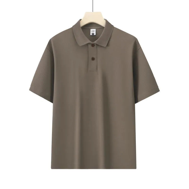 Honeycomb mesh beaded cotton blend short sleeve shirt in a solid colour, loose fit for summer