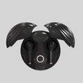 Gaming TWS true wireless Bluetooth headset with noise cancelling in black charging case, side view