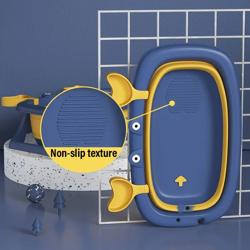 Blue foldable plastic pet tub for washing a small dog or cat.