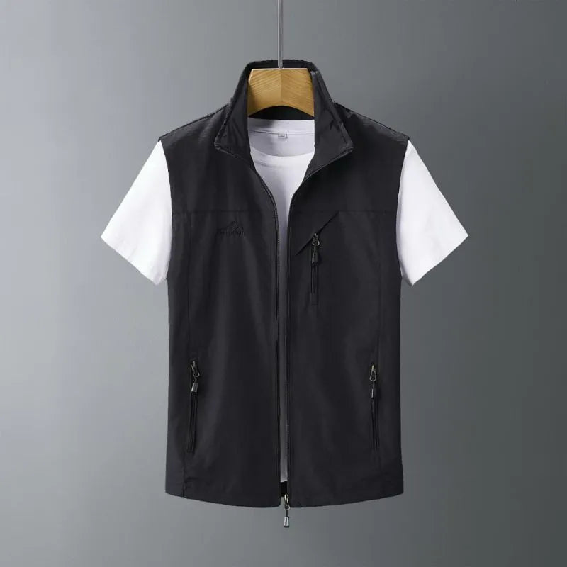 Men's slim fit hooded rabbit fur vest waistcoat in solid colour for casual outdoor wear