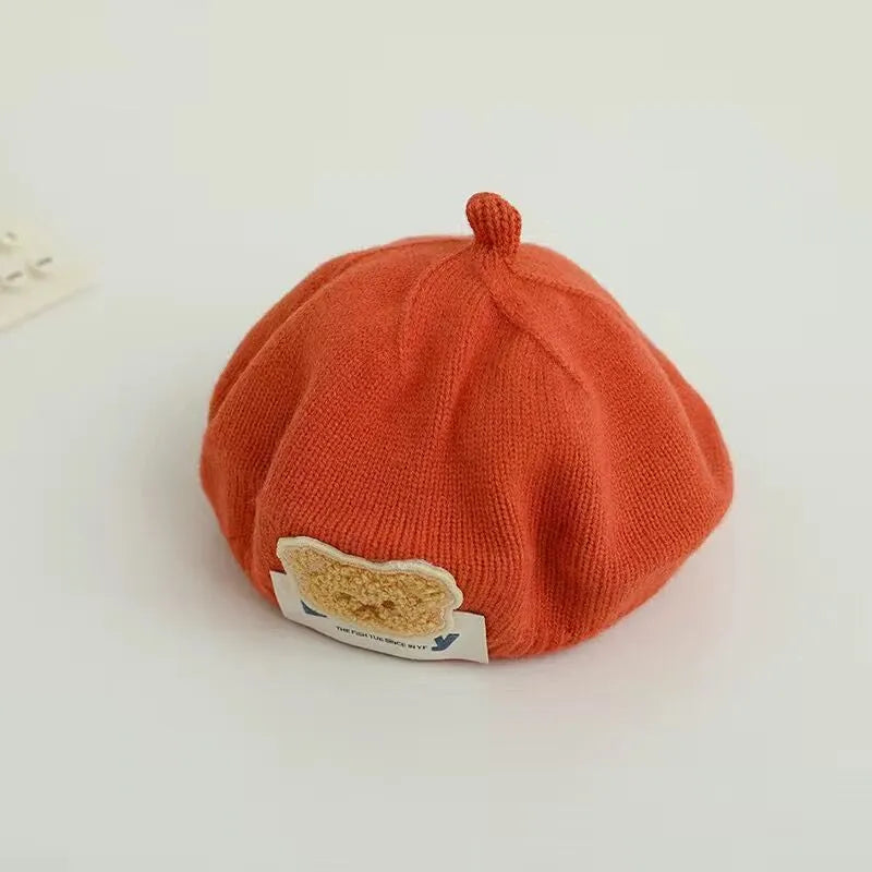 Children's thermal knitting acrylic beret in beige for ages 3 months to 4 years