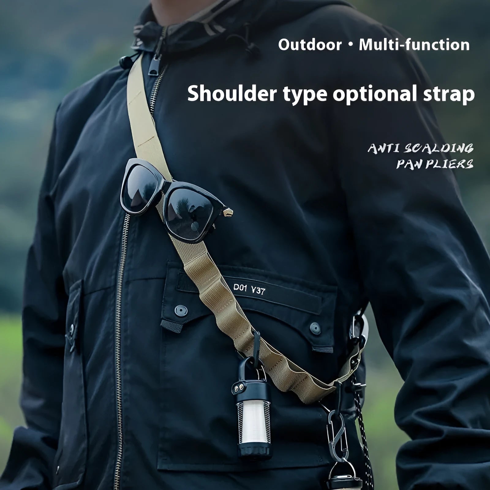 Outdoor hanging rope clothesline storage belt showing 130cm length and black colour option