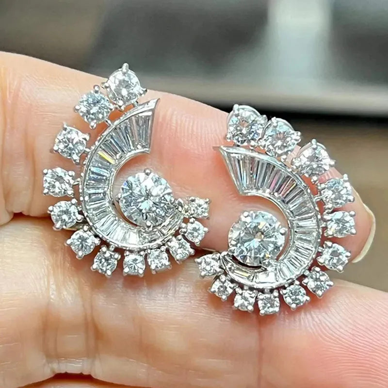 Pair of white gold electroplated copper geometric ring earrings for daily wear