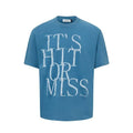 Men's blue American Retro letter printed loose fit cotton blend T-shirt