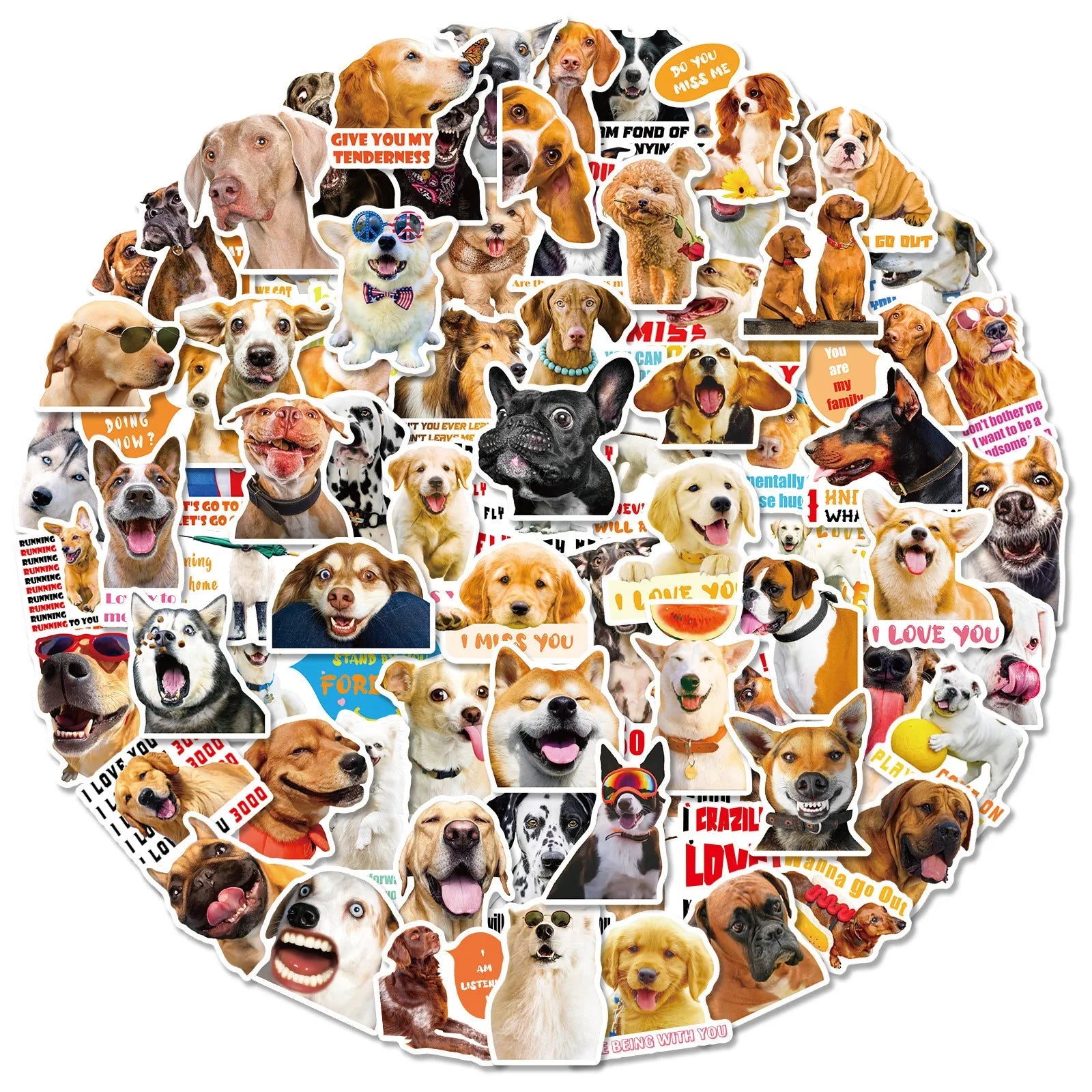 Realistic dog facial expression stickers in Nordic style designs, 100 sheet pack