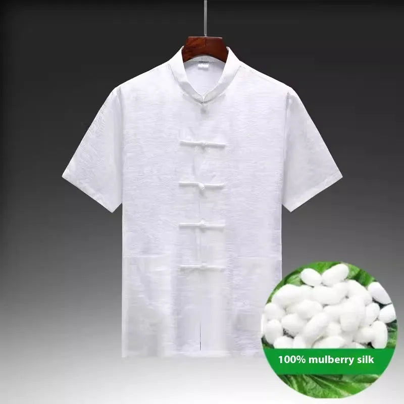 Men's mulberry silk Tang suit in traditional Chinese style with jacket and trousers
