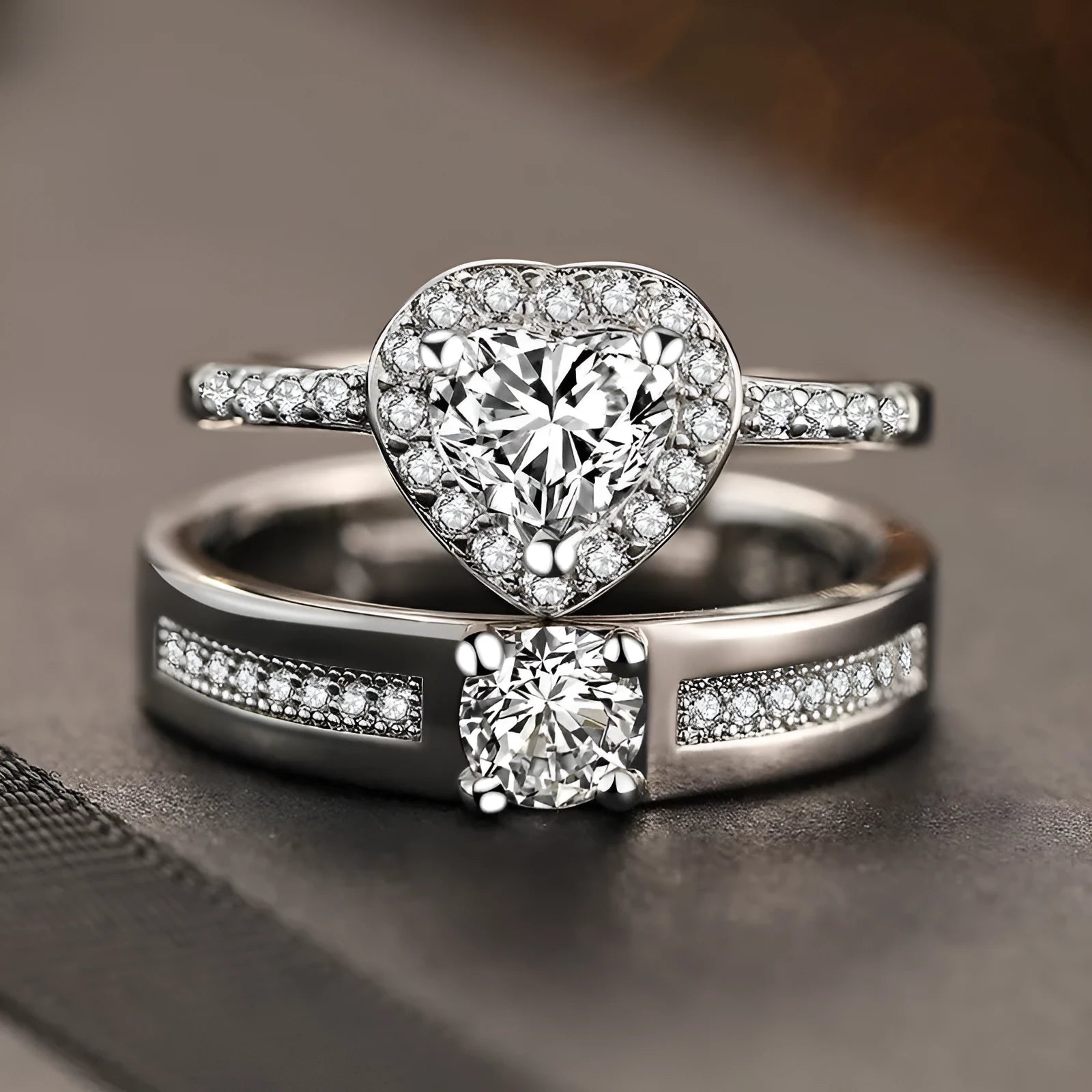 Fashion Simple Princess Love Couple Rings adjustable opening metal band heart-shaped geometric design