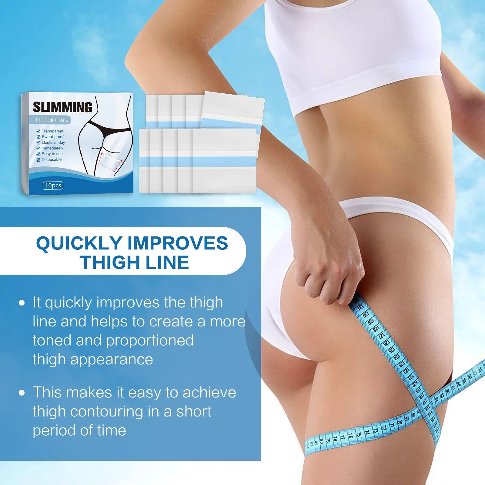 Box of 10 slimming body shaping patches, each measuring 12cm by 12cm