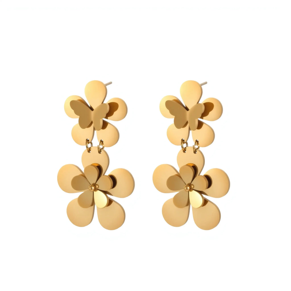 Gold flower butterfly stainless steel earrings with geometric animal zodiac designs for women